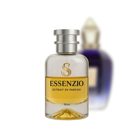 Essenzio Extrait de Parfum – 50 ml Parfümflasche mit silbernem Sprühkopf und goldfarbener Flüssigkeit.