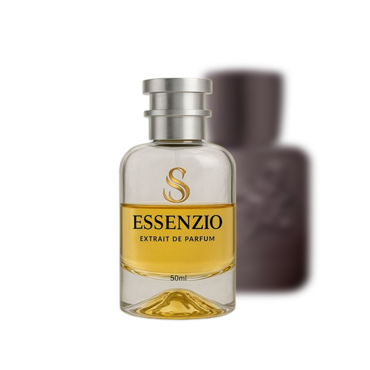 Essenzio Extrait de Parfum – 50 ml Parfümflasche mit silbernem Sprühkopf und goldfarbener Flüssigkeit.