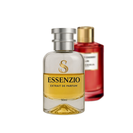 Essenzio Extrait de Parfum – 50 ml Parfümflasche mit silbernem Sprühkopf und goldfarbener Flüssigkeit.